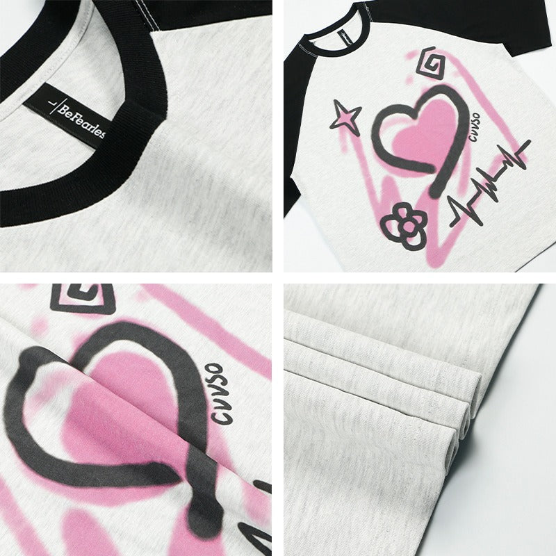 80s And 90s Vintage T Shirts Vintage Contrast Graffiti Love Short Sleeve T-Shirt