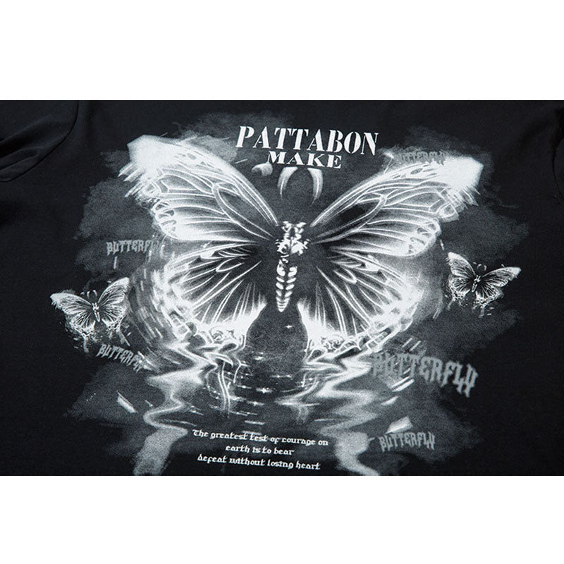 Marcas De Streetwear Butterfly Print Necklace Sweater Loose Long Sleeve T-Shirt