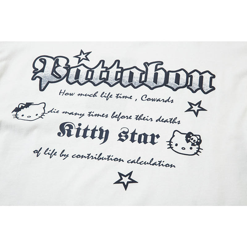 Marcas De Streetwear Vintage Cat Print Long Sleeve T-Shirt Loose Crew Neck Top