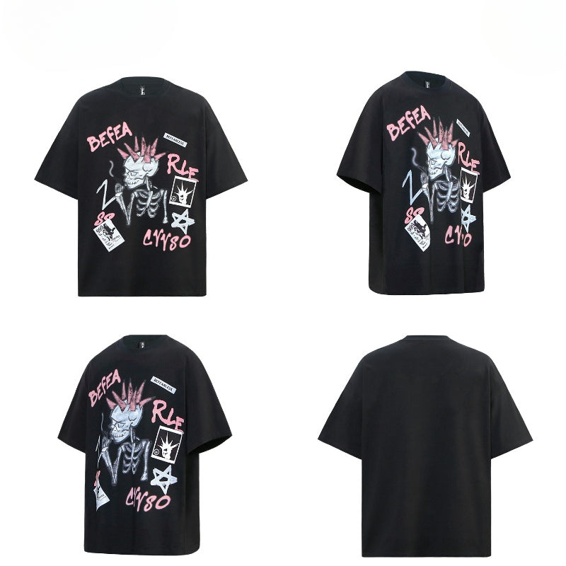 80s And 90s Vintage T Shirts Graffiti Skull Men's and Women's Short Sleeve T-Shirts