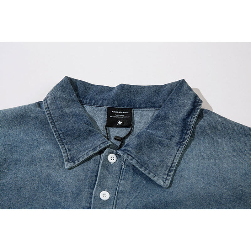 Marcas De Streetwear Washed Denim POLO Vintage Embroidered Lapel Sweater