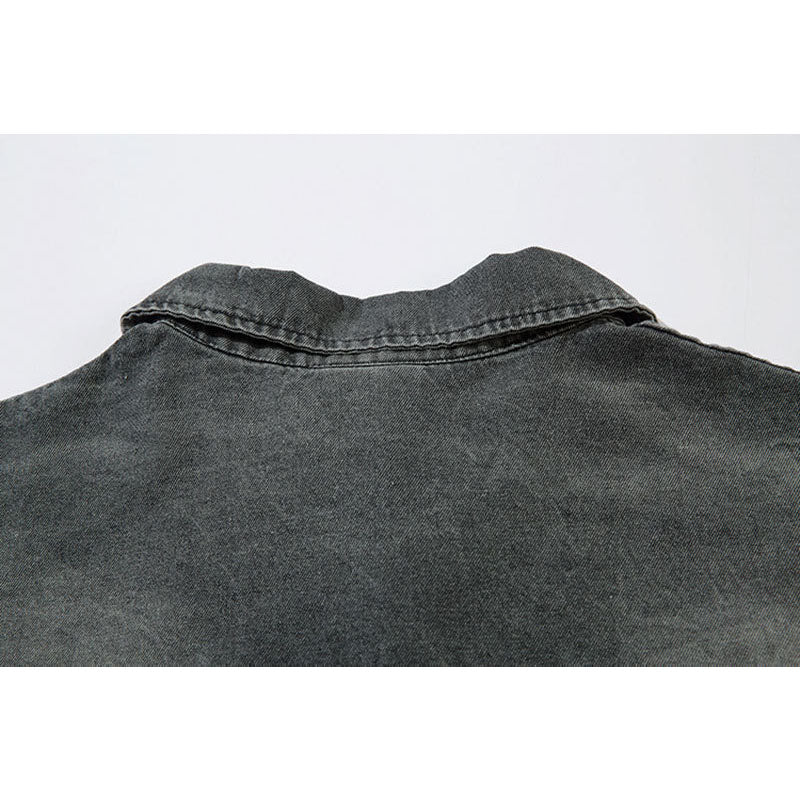 Marcas De Streetwear Denim Lapel POLO Shirt Loose Oversize Washed Long Sleeve T-Shirt