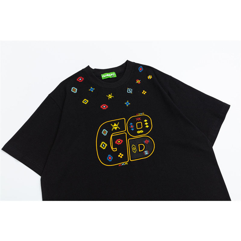 Hip Hop Shirts For Boys Embroidered Short Sleeve T-Shirt Vintage Casual