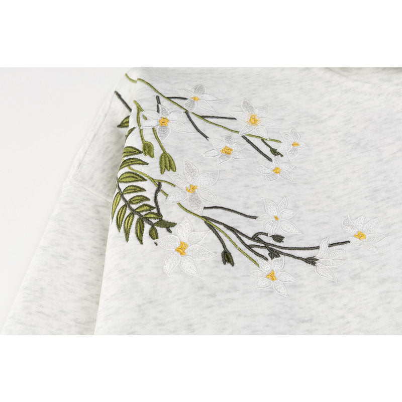 Streetwear Hoodie Floral Ring Embroidered Hooded Sweater