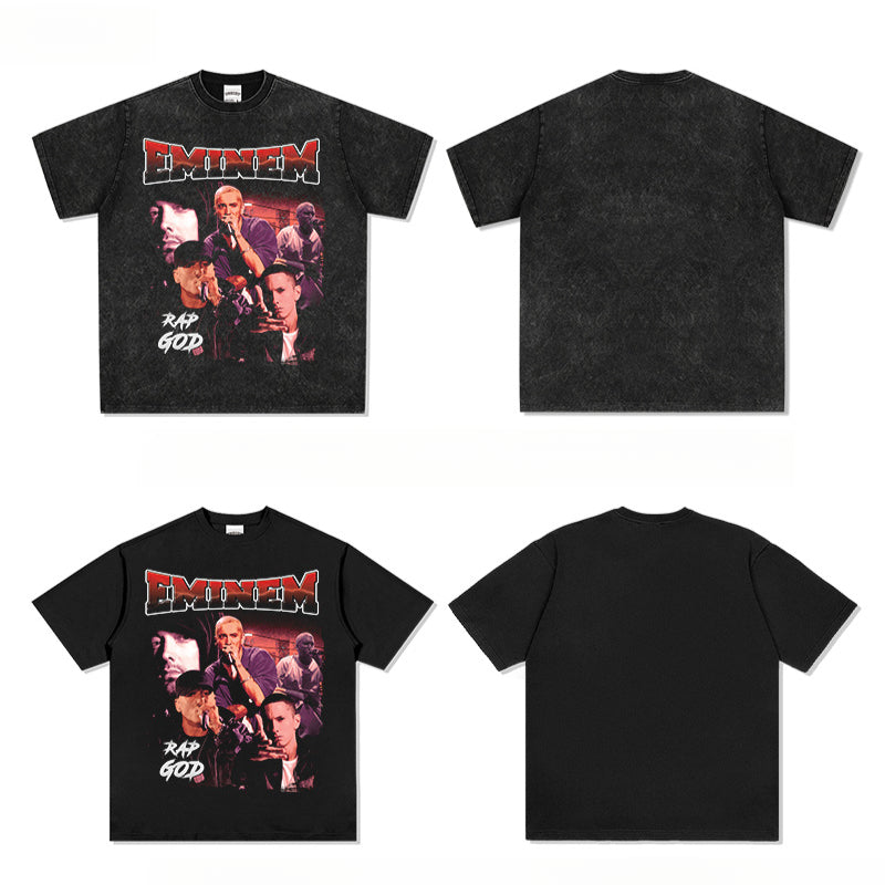 Cool t rapper Eminem Printed Hip Hop Street Short Sleeve T-Shirt