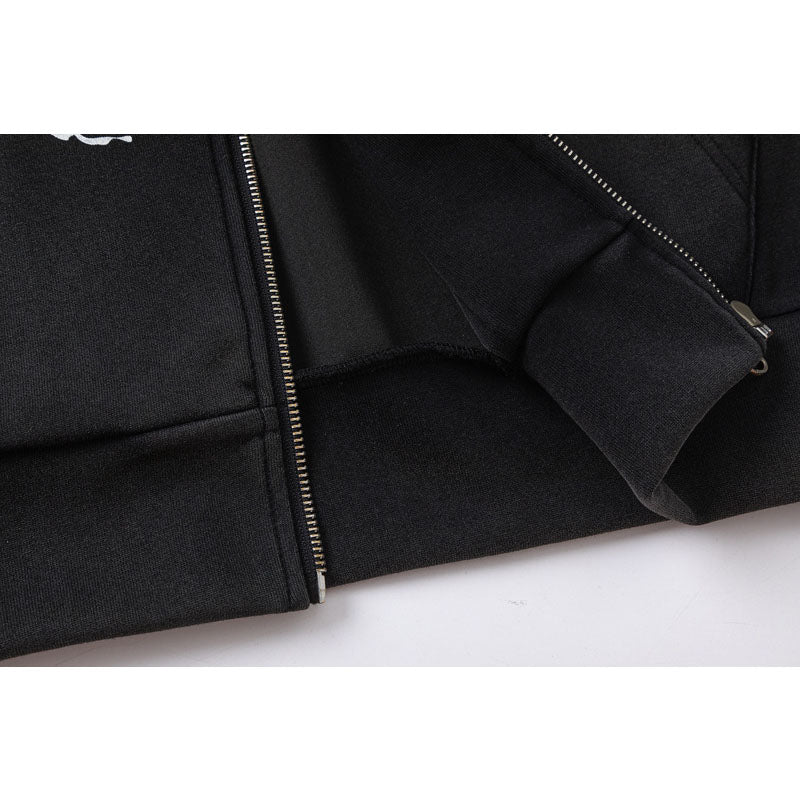 Streetwear Hoodie Vintage Washed Old Letter Print Hooded Sweater Cardigan Jacket