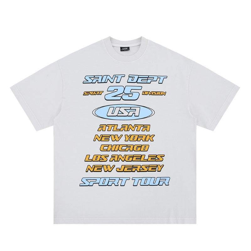 Vintage 90s Hip Hop Clothing Summer Vintage Washed Alphabet Print Crew Neck Short Sleeve T-Shirt