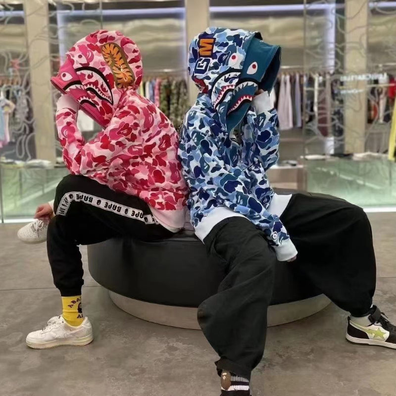 Ape Hoodie Shark Double Hood Men's and Women's Cardigan Zip Sweater