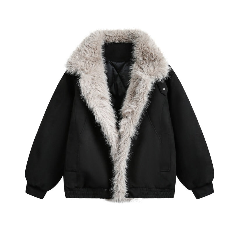 Unisex Down Jacket Winter Fleece Collar Vintage Jacket