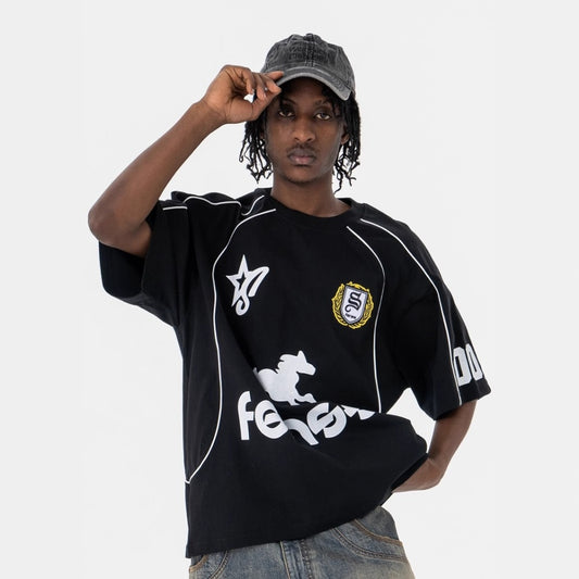 Vintage College Shirts Spring and Summer Retro Football Suit Crew Neck Casual Short Sleeve T-Shirt