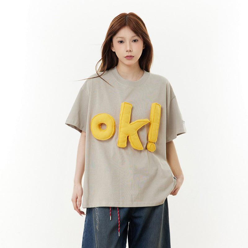 Hip Hop Clothes New York Vintage Three-Dimensional Alphabet Print Short Sleeve T-Shirt