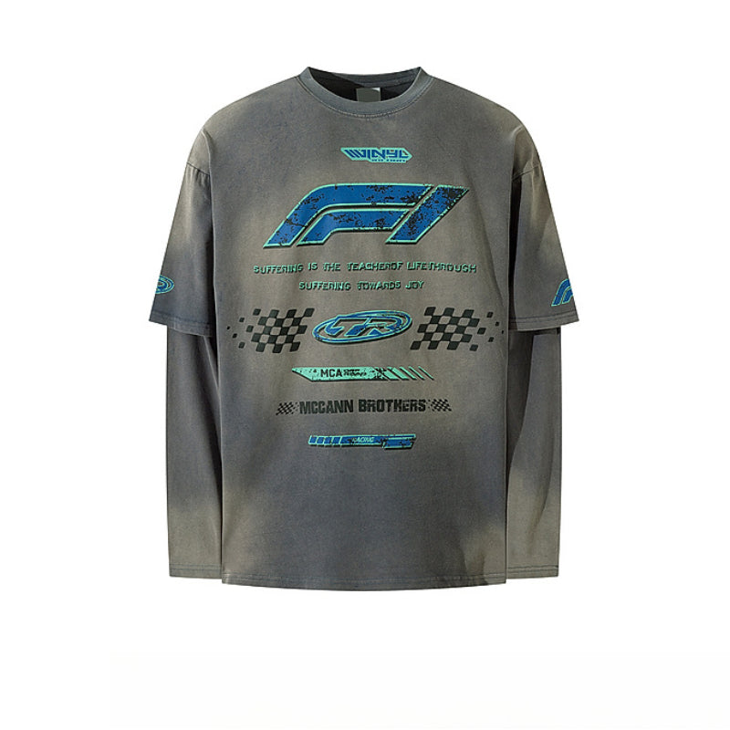 Racing oversized t shirt racing style long sleeve t-shirt