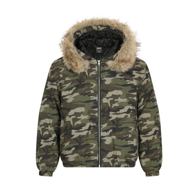 Unisex Down Jacket Men's Winter Fur Collar Camouflage Padded Jacket