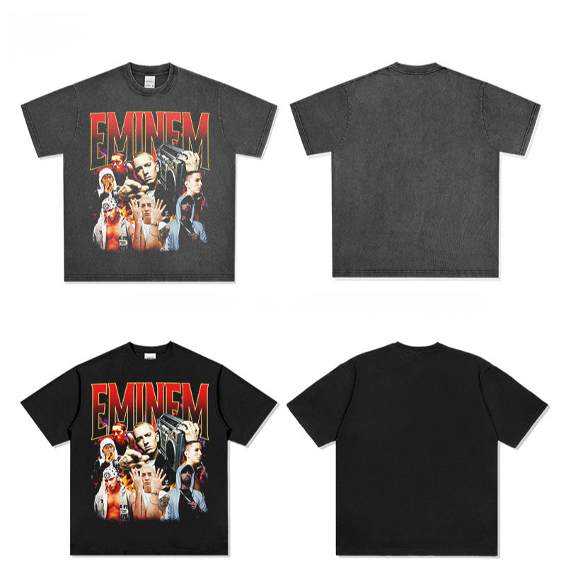 Outfit streetwear vintage hip hop Eminem Eminem print short sleeve t-shirt