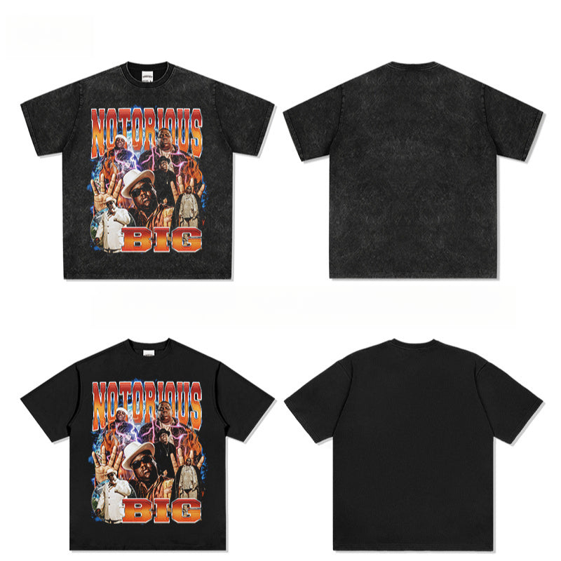 Outfit streetwear vintage, hip hop biggie print short sleeve t-shirt