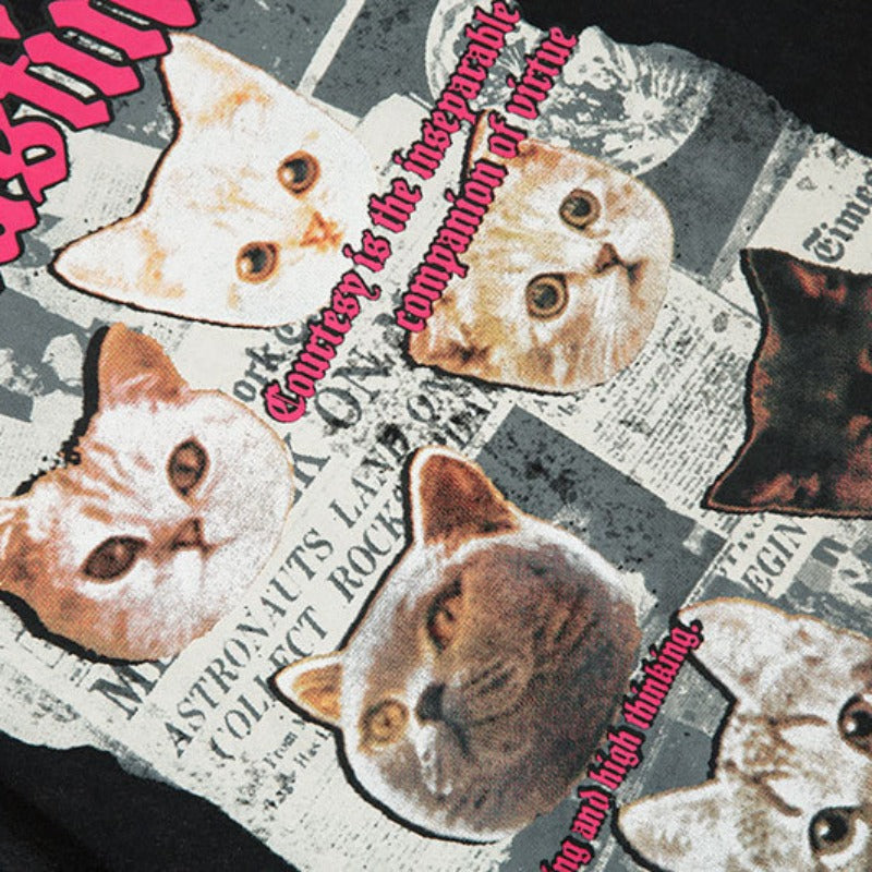 Vintage Tišö Rt Vintage Cat Wash Old Short Sleeve Hip Hop T-Shirt