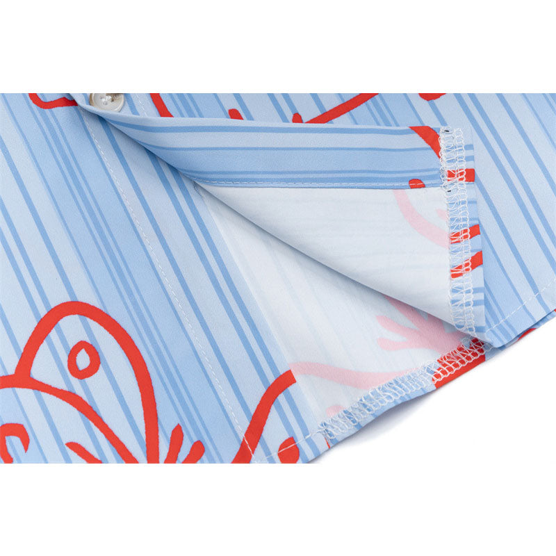 Hip Hop Shirts For Boys Vintage Puppy Print Striped Short Sleeve Shirt