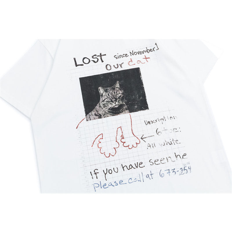 Hip Hop Shirts For Boys Vintage Cat Head Print Crew Neck Short Sleeve T-Shirt Summer Loose Casual Top