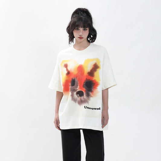Hustle vintage summer puppy print vintage short sleeve t-shirt