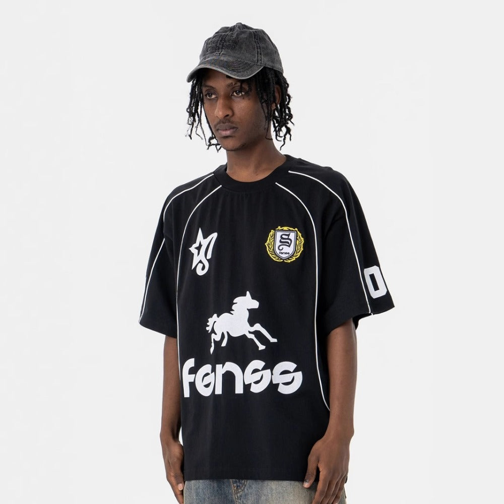 Vintage College Shirts Spring and Summer Retro Football Suit Crew Neck Casual Short Sleeve T-Shirt