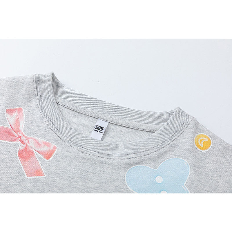US drip outfits Summer Vintage Fruit Print Casual Loose Short Sleeve T-Shirts