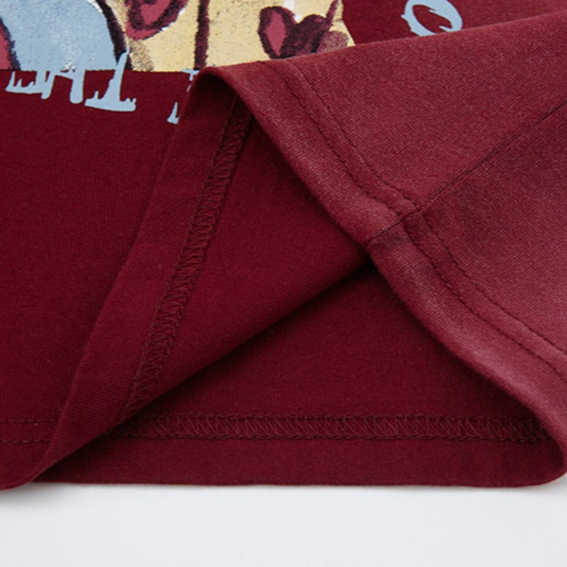 Nyc 1990 Shirt Retro Dog Print Burgundy Short Sleeve T-Shirt