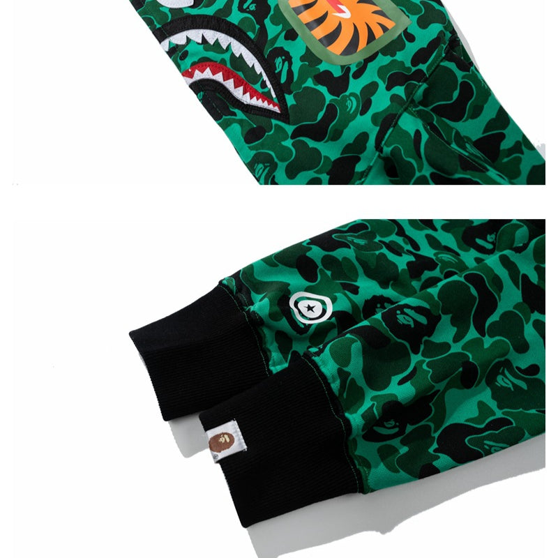 Ape Hoodie Shark Dark Green Camo Fleece Hooded Cardigan Sweater Jacket