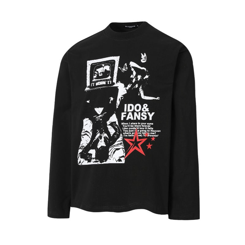 Unisex long-sleeved shirt autumretro black punk printing