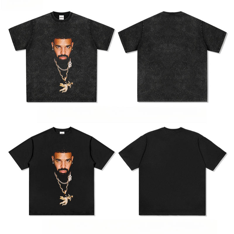 Outfit streetwear Vintage Hip Hop Drake Big Head Print Short Sleeve T-Shirt
