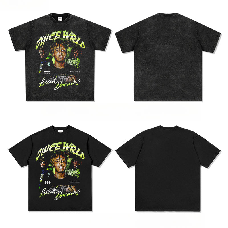 Streetwear masculino vintage rap Juice Wrld print hip hop short sleeve t-shirt