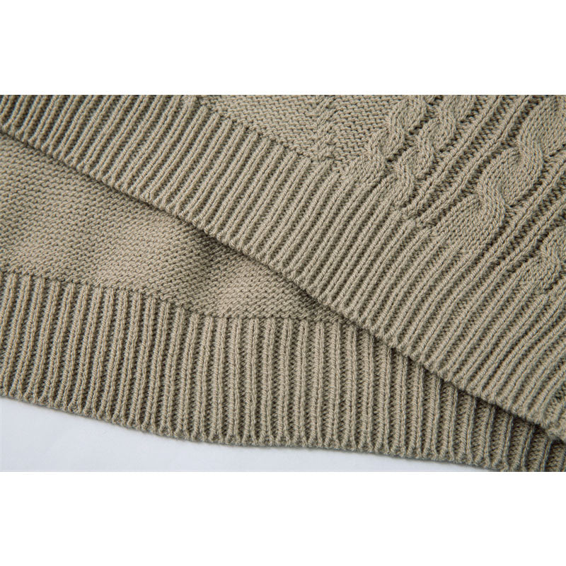 Casual Street Wear Vintage V-Neck Knitted Polo Shirt Short Lapel T-Shirt