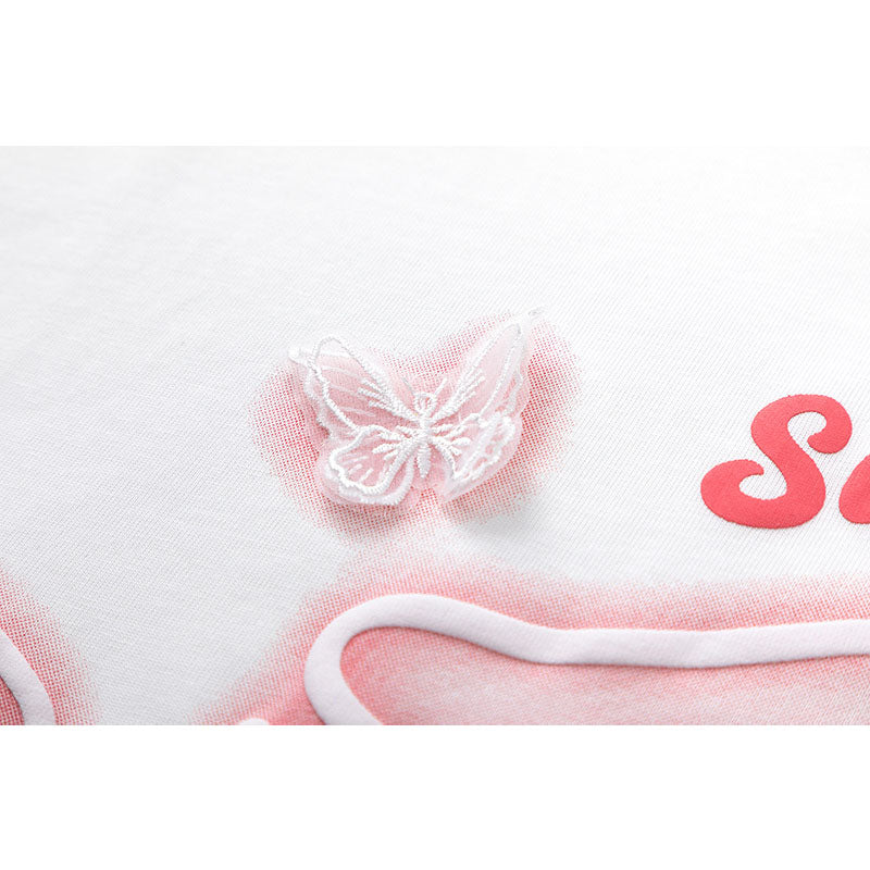 Vintage Tišö Rt Cat Butterfly Short Sleeve T-Shirt Summer Loose Top