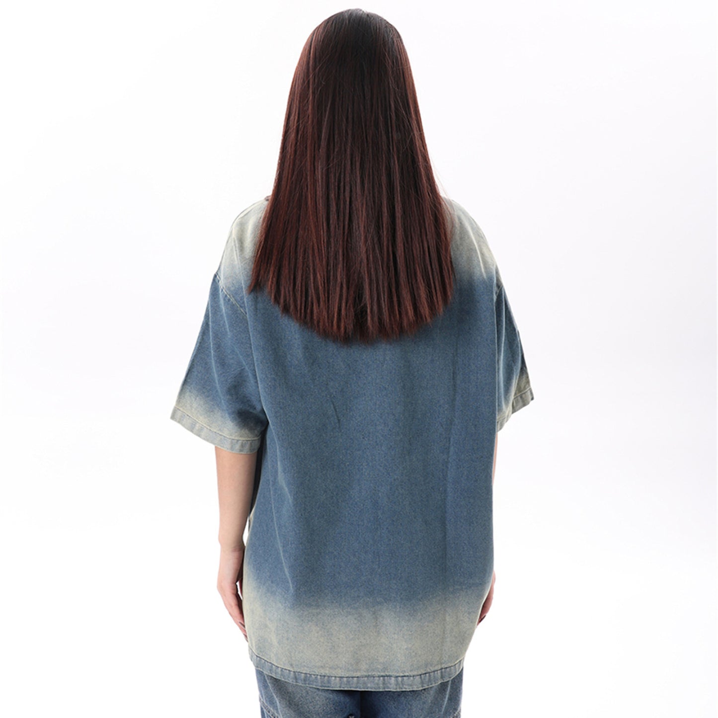 Vintage tarz t shirt vintage old denim short sleeve t-shirt summer loose casual top