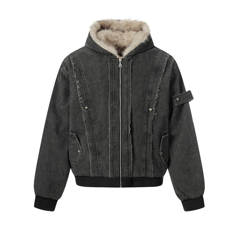 Unisex Down Jacket Men's Winter Warm Plush Brimmed Hooded Jacket