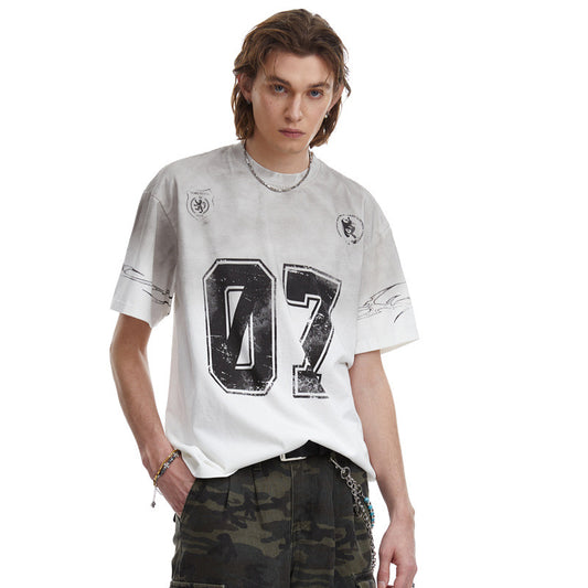 US drip outfits summer retro gradual change pattern casual loose short sleeve T-Shirts