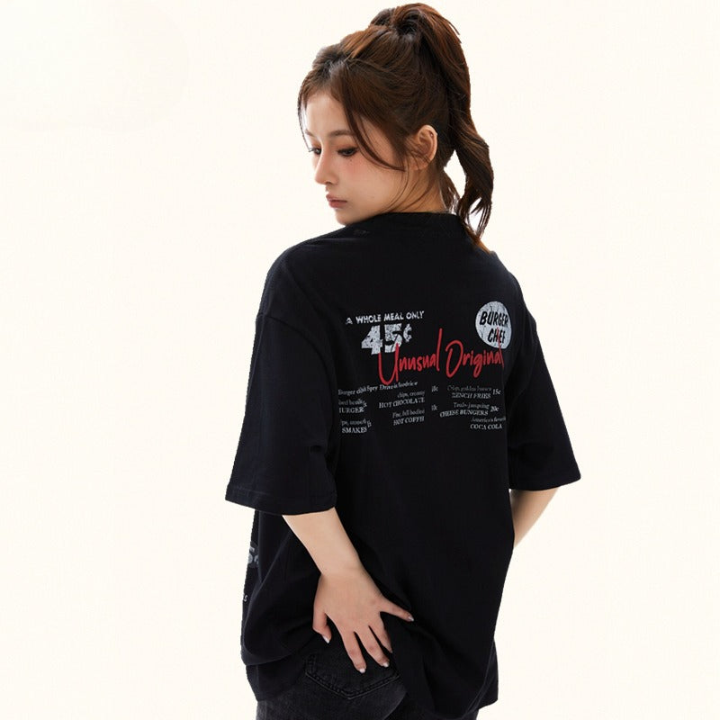 90s West Coast Hip Hop Fashion T Shirts Burger Fries Print Spring Summer Short Sleeve T-Shirt