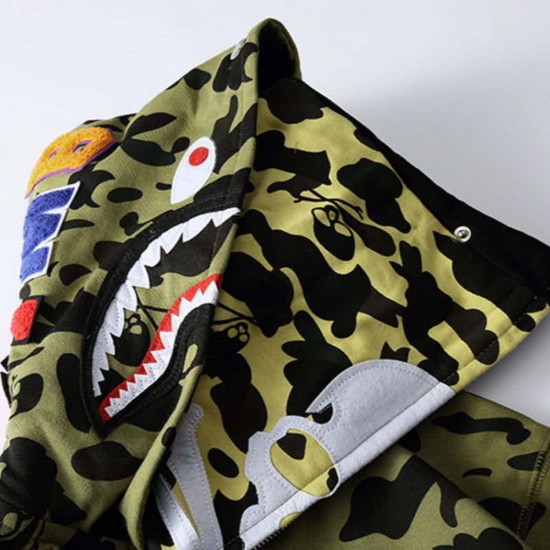 Ape Hoodie Two-Hat Camouflage Hoodie Men's and Women's Hooded Cardigan Shark Sweater Jacket