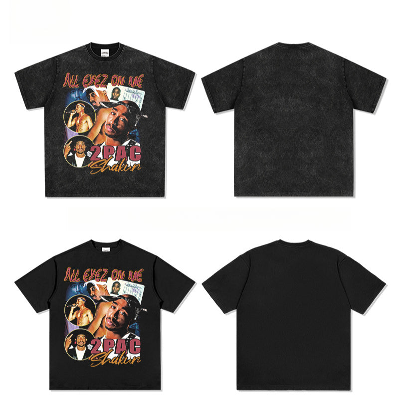 Cool t rapper hip hop tupac print vintage short sleeve t-shirt vintage
