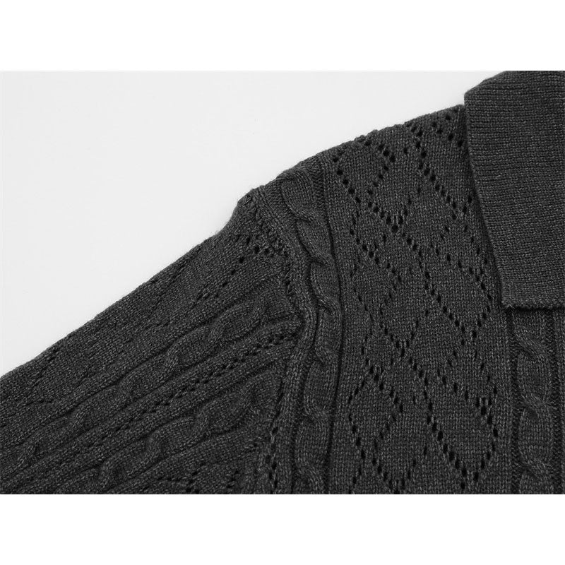 Hip Hop Shirts For Boys Vintage Summer Lapel Short Sleeve Sweater Knitted Men's Loose Top