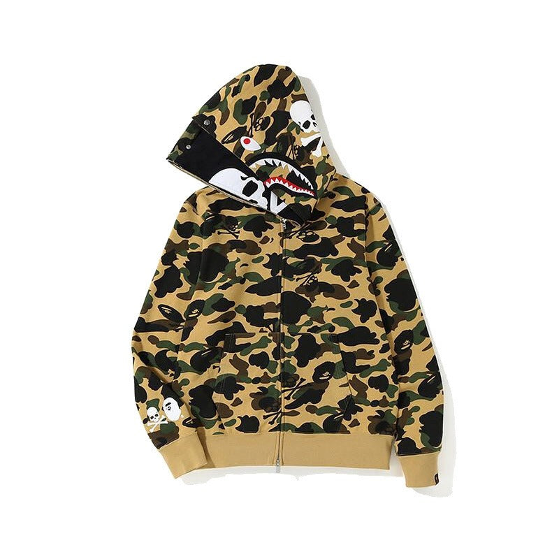 Ape Hoodie Two-Hat Camouflage Hoodie Men's and Women's Hooded Cardigan Shark Sweater Jacket