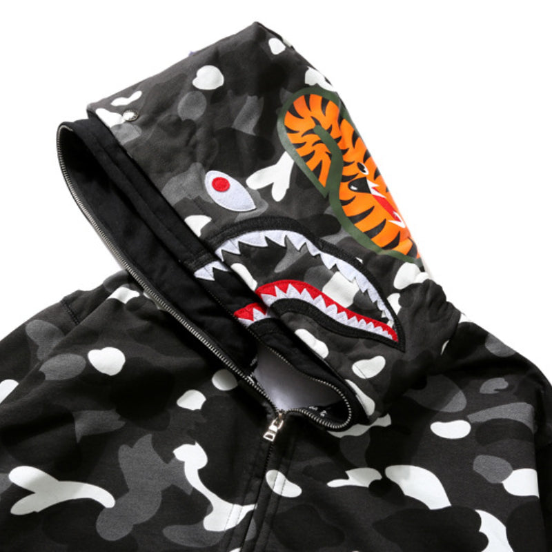 Ape Hoodie Luminous Camouflage Spotted Shark Double Hooded Zip Sweater