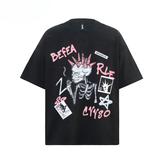 80s And 90s Vintage T Shirts Graffiti Skull Men's and Women's Short Sleeve T-Shirts