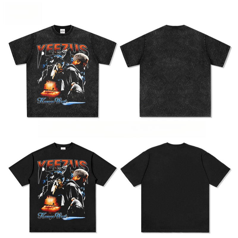 Streetwear masculino vintage hip hop kanye kanye print short sleeve t-shirt