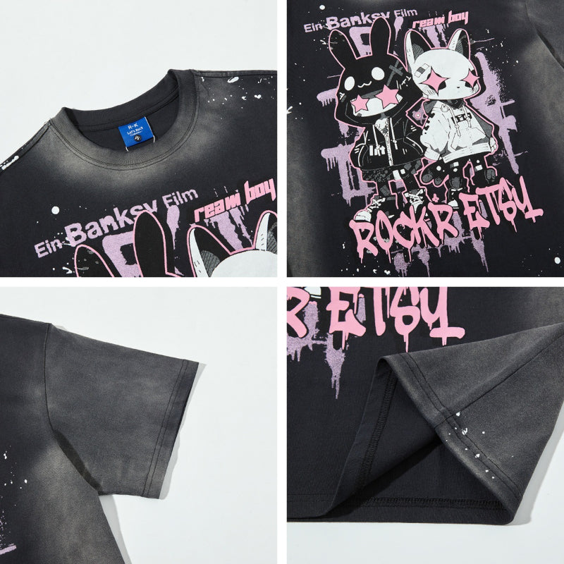 Nyc T Shirt Rabbit Print Crew Neck Short Sleeve T-Shirt