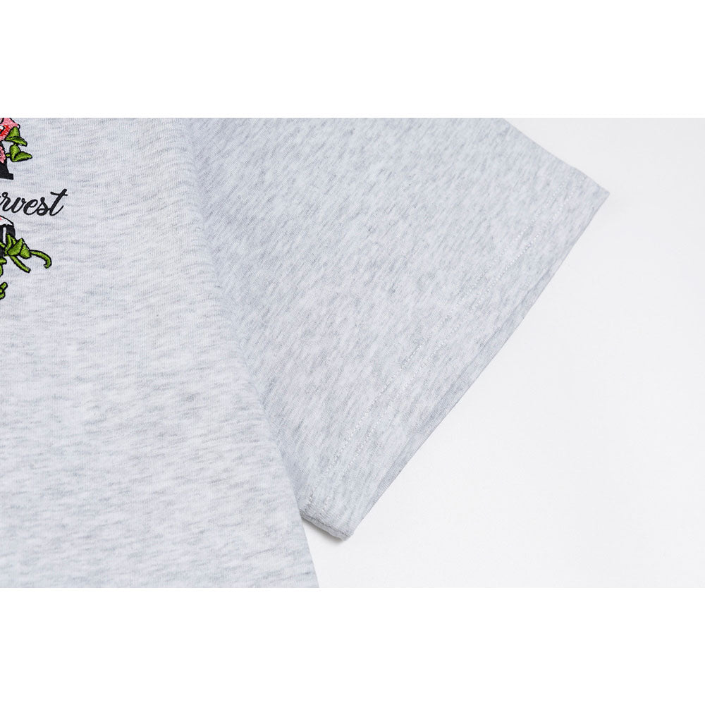Hip Hop Clothes New York Vintage Floral Embroidery Short Sleeve T-Shirt