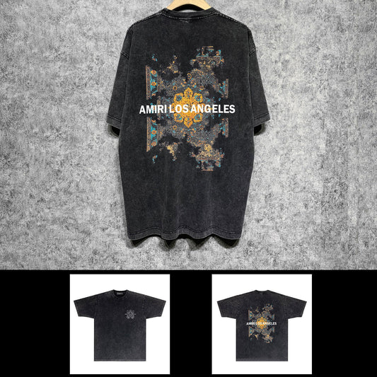 Amiri washed t-shirt damaged oil painting short sleeve