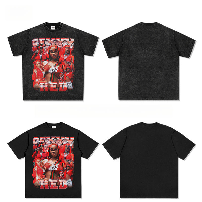 Marcas streetwear usa vintage hip hop Sexy yRed print short sleeve t-shirt
