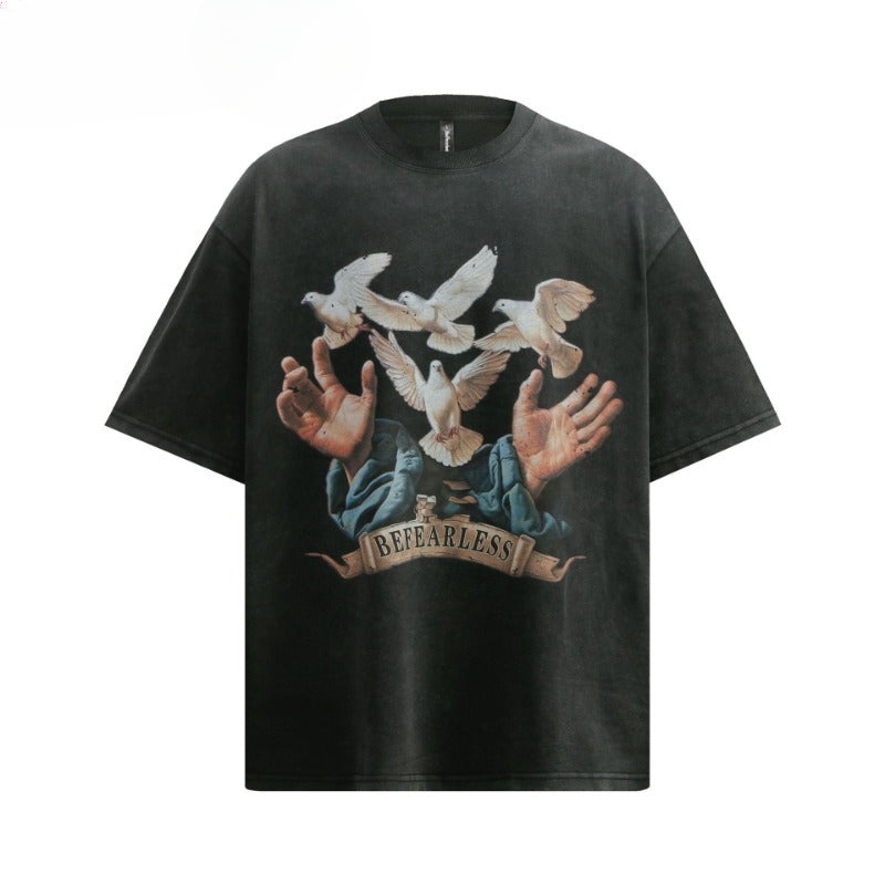 80s And 90s Vintage T Shirts Vintage Washing Water Old Peace Dove Short Sleeve T-Shirts