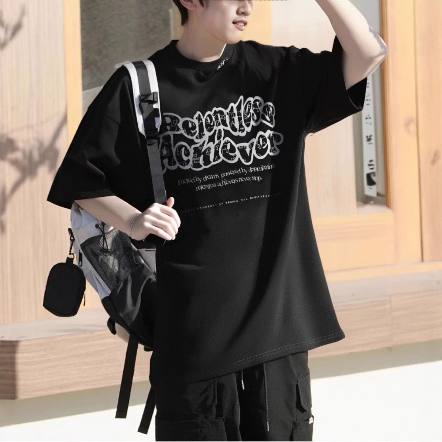 Distorted vintage alphabet print short-sleeved t-shirt summer loose top