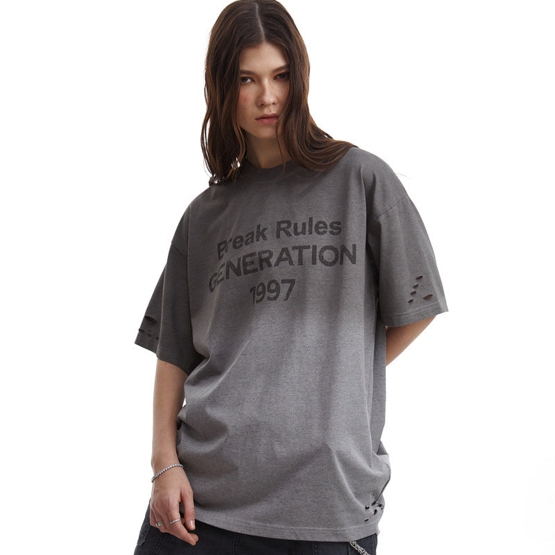 US drip outfits summer retro gradual change casual loose short sleeve T-Shirts